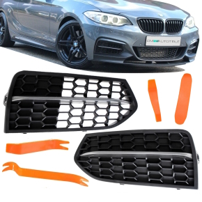 Set Front Grille Cover Fog Bumper Black fits on BMW F22...