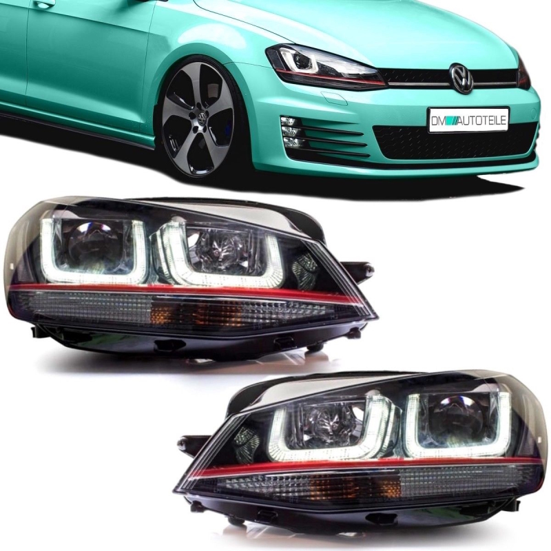 VW Golf 7 VII daytime running lights clear glass black red trim GTI design  from 12- onwards