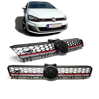 Kühlergrill Front Grill Schwarz Glanz Rote Leiste für Emblem passt für VW  Golf 7 nicht GTI