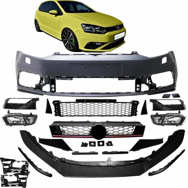 Front Bumper black complete + Spoiler for GTI suitable for VW Polo 6R 6C  2014