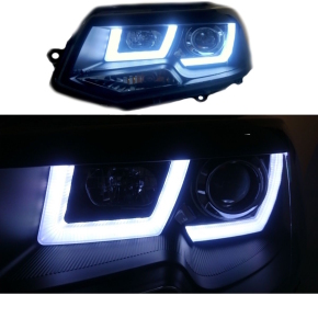 Facelift Scheinwerfer Set Klarglas Schwarz 3D Light Bar H1/H1 passt für VW T5 GP 09-15