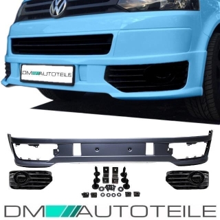 Spoiler Stoßstange vorne + Gitter Schwarz + Nebel passt für VW T5 Facelift 09-15