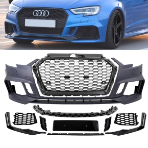 Sport Front Bumper + Grille Black fits for Audi A3 8V RS3...