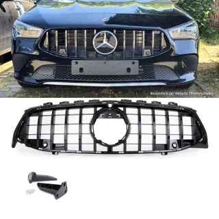 GT Sport- Panamericana Front Grille Black Gloss fits Mercedes CLA W118 +Camera +Parking System