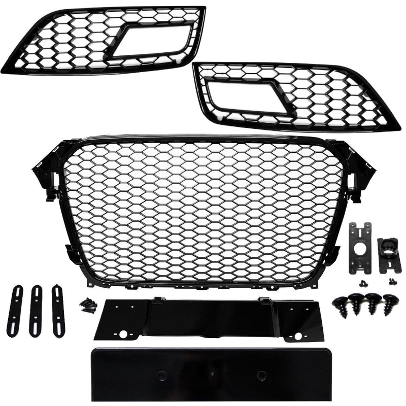Set Front Grille Honeycomb Fog Light Mesh Black Finish