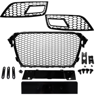 Set Front Grille honeycomb + fog light mesh black finish...