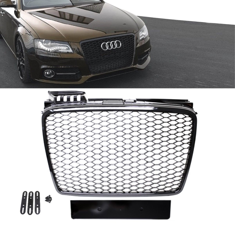 Badgeless Front Grille Grille Honeycomb Black Gloss fits Audi A4