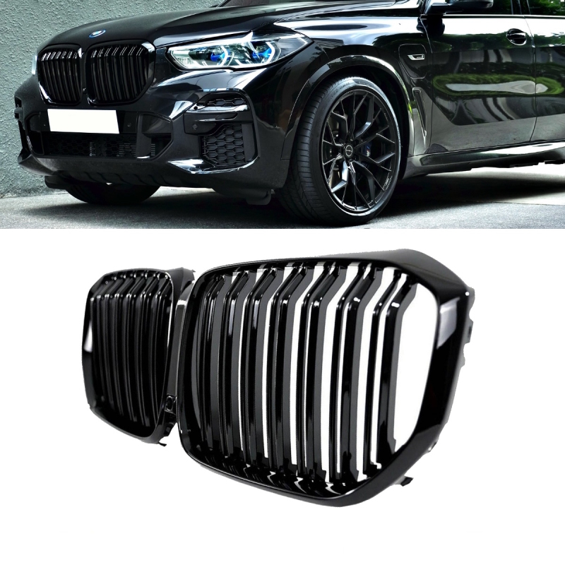 Dual Slat Kidney Front Grille Black Gloss fits BMW X5 G05 up 2018 with  Camera