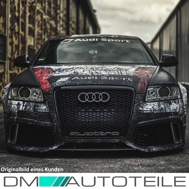 Sport Front Bumper +Grille Honeycomb Black Gloss fits on Audi A6 4F 04-11  w/o S6 + RS6
