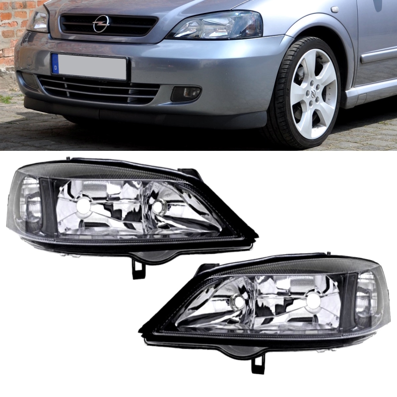 Set Opel (Vauxhall) Astra G headlights left & right clear glass black  H7/HB3 97-04