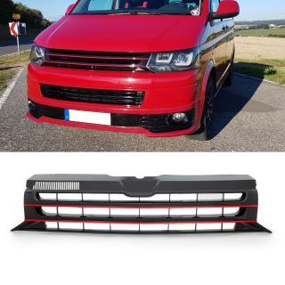 Kühlergrill Grill Clean Schwarz lackiert Leiste Rot für VW T5 GP Facelift  09-15