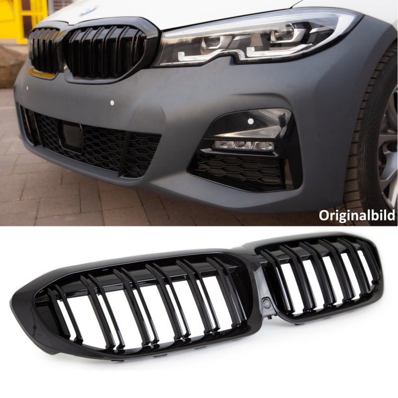 Set Front Kidney Grille Dual Slat Black Gloss fits BMW 3-Series G20 G21 all  Models + M M3