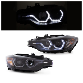 Set LHD Black Headlights H7/H1 Facelift LED Angel Eyes...