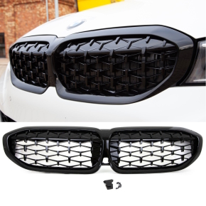 Set Diamant Wabengrill Kühlergril Schwarz Glanz...