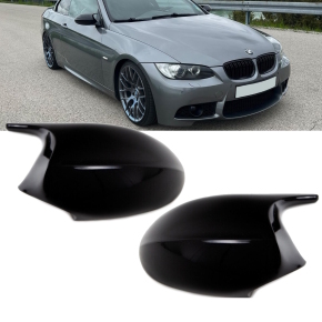 Set Sport Wing Mirror Cover Black gloss fits on BMW E90...