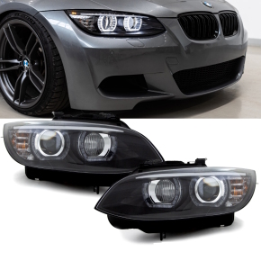 Xenon Headlights U LED Angel Eyes black DRL D1S/H3 fits on BMW BMW E92 E93 Year 06-10(only LHD)