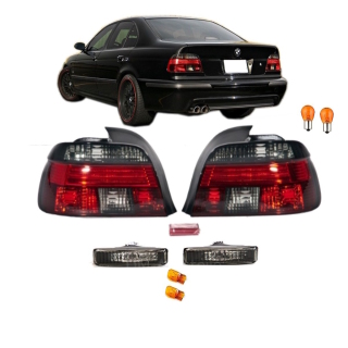 Rot Smoke LIMOUSINE Rückleuchten Set +2x Seitenblinker + Birnen passt für BMW 5er E39 95-00