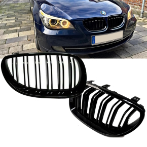 2X Kidney Front Grill Dual Slat SET Black Gloss fits on BMW E60 E61 03-10 + M M5
