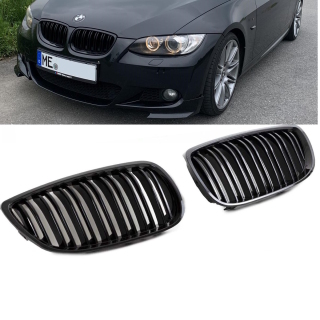 Set Kidney Front Grille Dual Slat Black Gloss fits on BMW E92 E93 06-10 also M