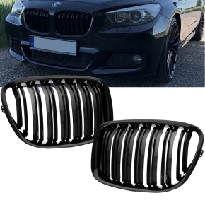 Set Dual Slat Kidney Front Grille Black Gloss fits on BMW...