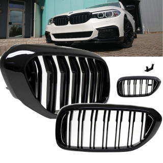 Doppelsteg Kühlergrill Schwarz GLANZ Performance passt für BMW 5er G30 G31 2017>