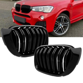 Set Doppelsteg Kühlergrill Front Grill schwarz Glanz...