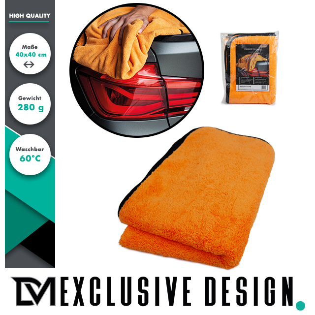 DM Exklusive Design Orange Drymaster extra saugfähiges Auto Microfasertuch  in 90x60cm Autopflege 800 GSM