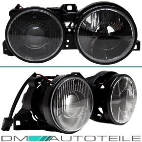 Depo headlights with crosslines black H1/H1 fits on BMW 3er E30 82-94 + 4x H1 brand bulbs