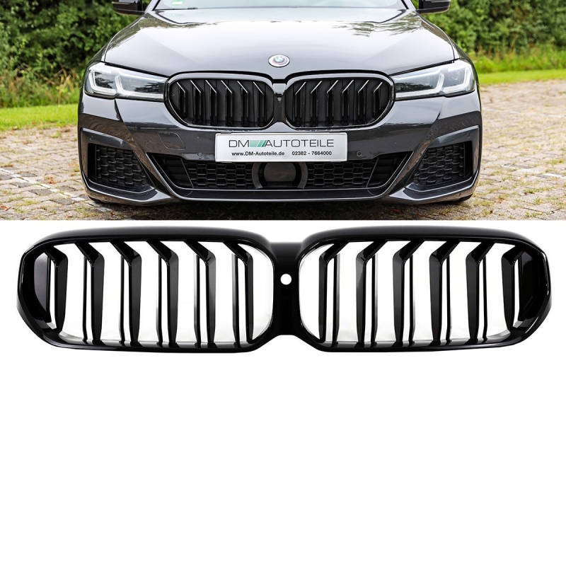 Dual Slat Kidney Front Grille Black Gloss fits on BMW 5-Series G30 G31  Facelift up