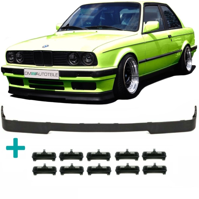 Front lip Splitter Spoiler black + 10x clips fits on BMW 3-Series E30 82-94