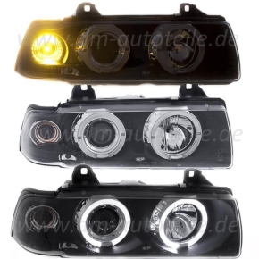 Angel Eyes headlights Set fits on BMW E36 90-99 black Saloon Estate