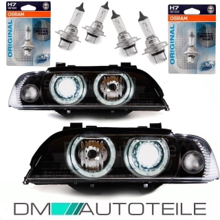 H7 H1 Scheinwerfer mit Angel Eye Ringe BMW 5er E39 Schwarz 1995-2000 H7 H1 Scheinwerfer mit Angel Eye Ringe BMW 5er E39 Schwarz 1995-2000
