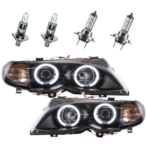 2x CCFL Angel Eyes Scheinwerfer Schwarz+PHILIPS PAKET...