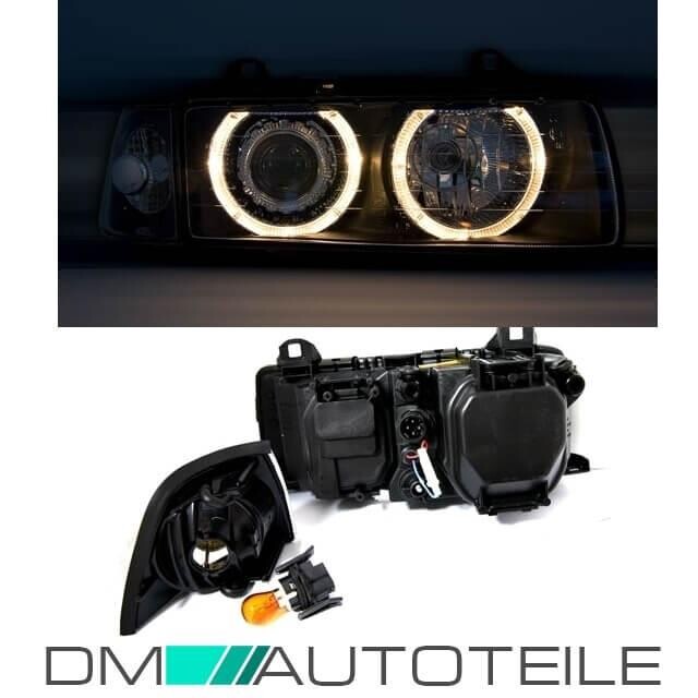 Estate Saloon Angel Eyes headlights Set clear glass - black fits on BMW