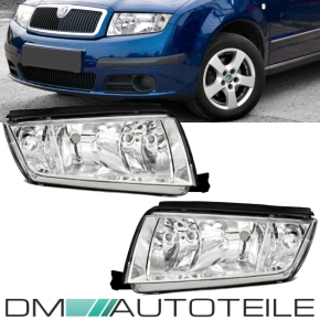 Set Skoda Fabia headlights left right H7/H3 99-07 chrome