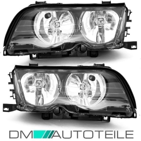 Set Scheinwerfer Re +Li 98-01 Schwarz Klar H7/H7 passt für BMW 3er E46 4/5 Türer