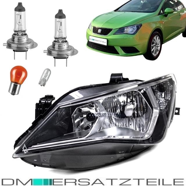 Set Seat Ibiza 6J Headlight Left Clear Glas Chrome Black 12-15 H7/H7 +  Bulbs Kit
