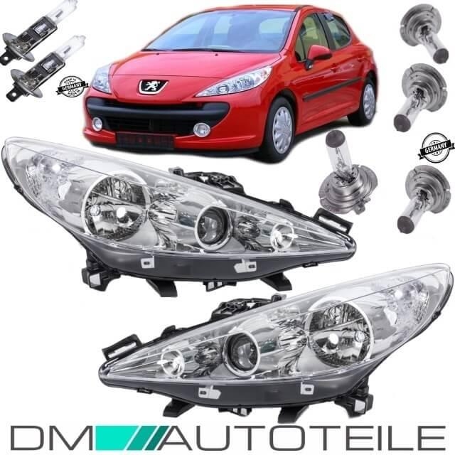 Set Peugeot 207 Scheinwerfer Klarglas Rechts & Links Bj 06-13  H7/H7/H1+Motor + Kurvenlicht +Birnen Set