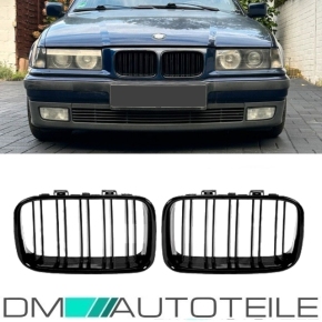 Set 91-96 Front Grille Dual Slats black Gloss fits on BMW 3-series E36