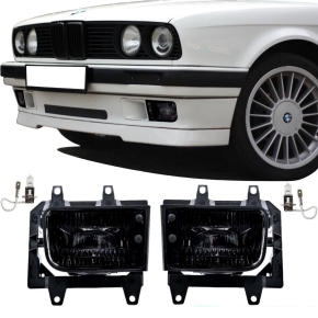 SET Fog Lights Smoked Black True Glas +H3 fits on BMW E30...