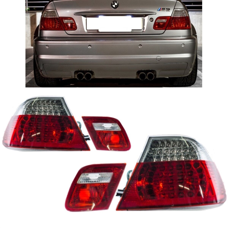 LED Rückleuchten Set 4-Teilig 3er für BMW E46 Limo Bj 98-01 rot weiß chrom