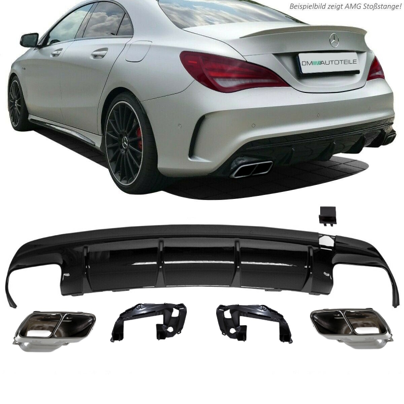 Rear Diffusor Black Gloss + Tail Pipes fits on Mercedes CLA W117