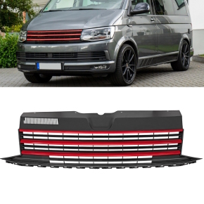 Set Gitter Grill Einsatz Stoßstange vorne unten Hochglanz Schwarz passt für VW  T6 ab 2015-2019