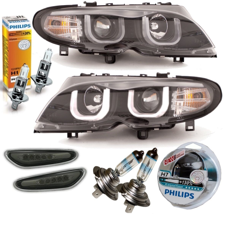 FACELIFT Scheinwerfer Schwarz Set 3U LED Angel Eyes + Blinker passt für BMW  3er E46 01