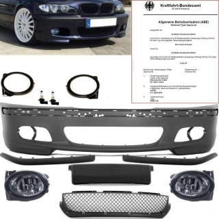 Set Sport Stoßstange Vorne 99-07 grundiert+Zubehör passt für BMW E46 Coupe  Cabrio nicht M-Paket +Nebel Smoke