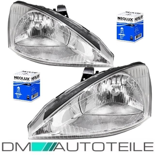 Set Headlights right & left H4 clear glass chrome for Ford Focus I 98-01 +  H4 bulbs