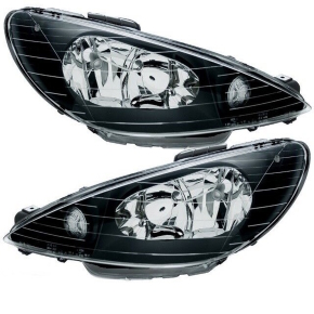 Peugeot 206 Scheinwerfer Klarglas Links & Rechts Schwarz Bj 98-06 H7/H7