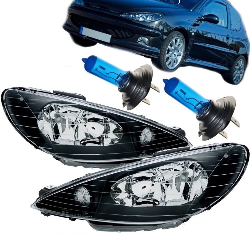 Fog lights H1 black smoke pair for Peugeot 206 from 98 + 206 CC from 00