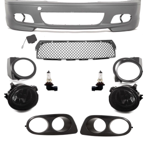 Set Front Bumper + fog lights + 2-hole covers Black fits...