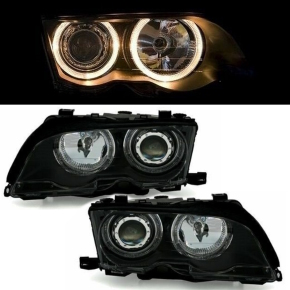 BMW E46 Saloon Estate Angel Eyes headlights Set 01-05 black H7/H7